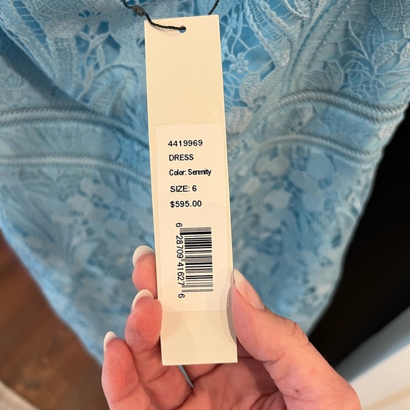 ML Monique Lhuillier blue lace midi dress size 6 NWT - Picture 2 of 6
